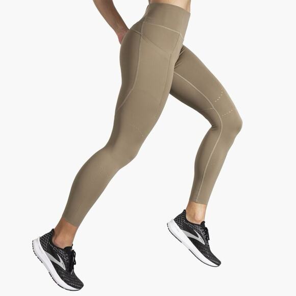Brooks Method 7/8 Running Perforated Tights Leggings In Oatmeal Tan Size Large - Picture 1 of 14